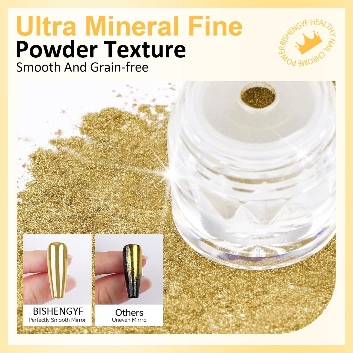 Gold Chrome Nail Powder BISHENGYF: 1g Metallic Mirror Effect Chrome Powder for Nails Manicure Decoration Reflective Pigment Gold Nail Powder for Nail Art Gel Polish Home DIY,Gifts