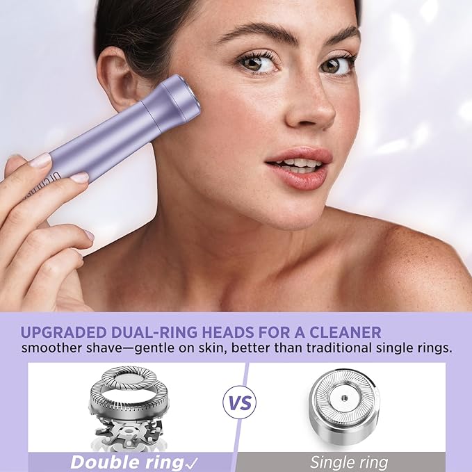 Electric Razor for Women Body: Rechargeable Painless Electric Shaver for Bikini Face Body Legs Underarms - 3-in-1 Blade and Rotary Shaving Head (Purple)