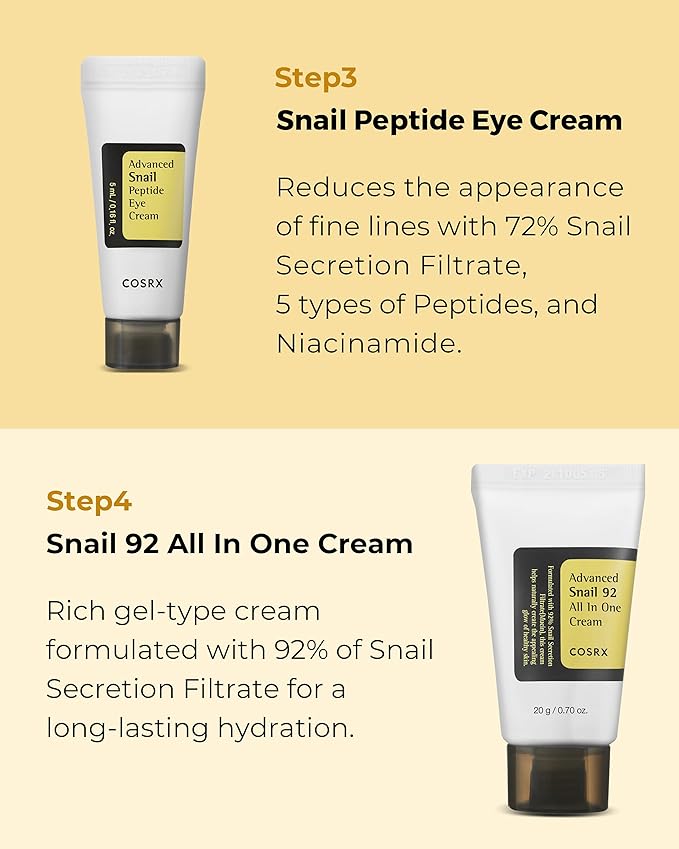 COSRX All About Snail Korean Skincare | TSA Approved Travel Size, Gift Set with Face Gel Cleanser, Essence, Cream & Eye-cream, Repairing, Recovering, Rejuvenating Kit with Snail Mucin, Korean Skincare