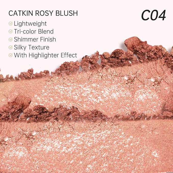 CATKIN Cheek Blush Bake Shimmer Pink Peach Multi Blusher Natural Powder Palette 10g (C04 Shimmer)