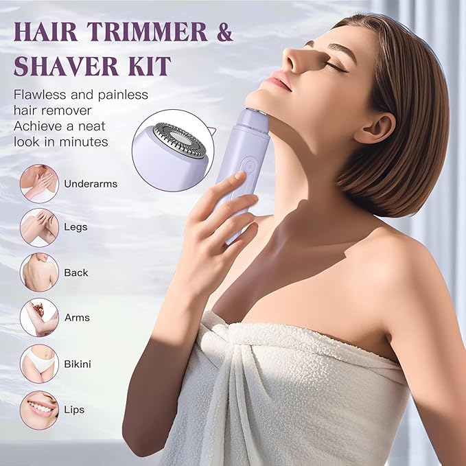 Bikini Trimmer Electric Razors for Women, 2-in-1 Dual-Head Cordless Body Hair Trimmer Facial Hair Removal for Face Lip Chin Pubic Underarm Legs, IPX6 Waterproof, Gifts for Women