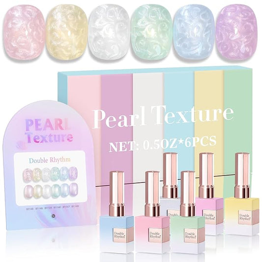 Double Rhythm 6 Pcs 15 ML Gel Polish Set Same Color Same Bottle Soak Off Gel Polish Kit Nail Art Manicure Salon DIY at Home for Women (Pearl Pink White Green Blue Purple-T6-21)