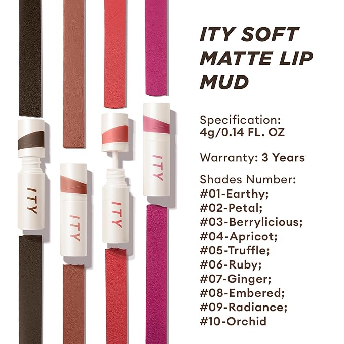 ITY Velvet Matte Finish Lip Stain-Mousse Textured Lip Clay, Red Shade, Conceals Lip Lines, Rich Pigment Lip Tint Lipsticks, 0.14 oz (4g) in Earthy, Ruby.