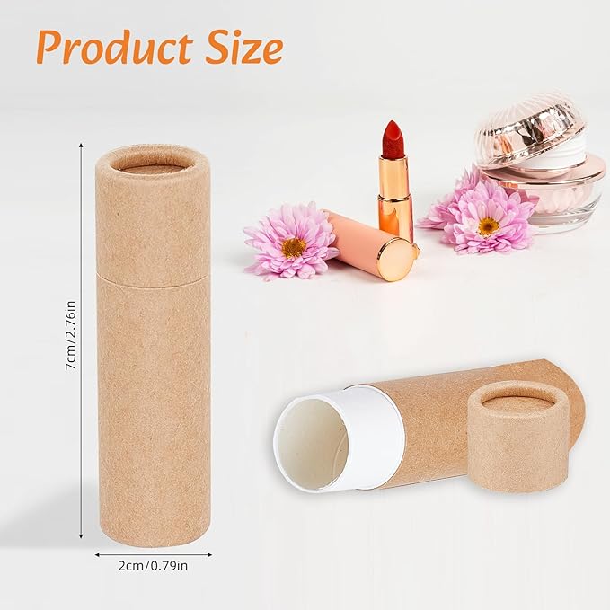 NICENEEDED 10 PCS Paperboard Lip Balm Tubes Set, Refillable Paper Lipstick Tube, Round Cardboard Empty Lip Gloss Container for DIY Lip Gloss Balm and Chapsticks