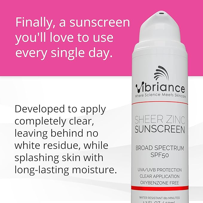 Vibriance Sheer Zinc Sunscreen - Tinted Sunscreen for Face SPF 50, Lightweight Facial Moisturizer with Niacinamide, Hyaluronic Acid - 1.7 fl oz
