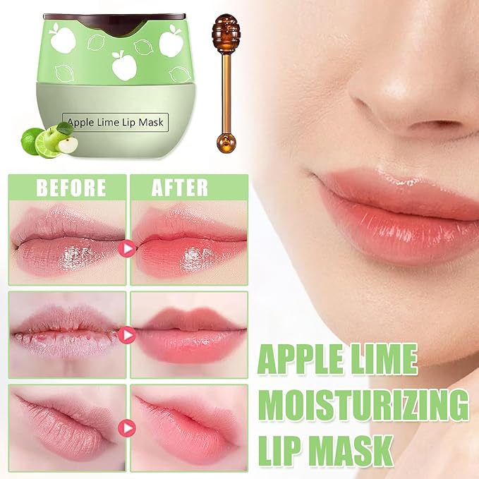 4PCS Bee Lip Balm Honey Pot, Honey & Strawberry & Watermelon&Apple Lime Lip Mask, Lip Balm for Dry Cracked Lips, Lip Scrubs Exfoliator & Moisturizer, Hydrating Lip Balm Honey Lip Balm