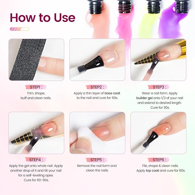 JODSONE Builder Gel Nail Kit with U V Light Base Top Coat 21 Colors High Shine Builder Gel and 100 PCS Extension Stickers