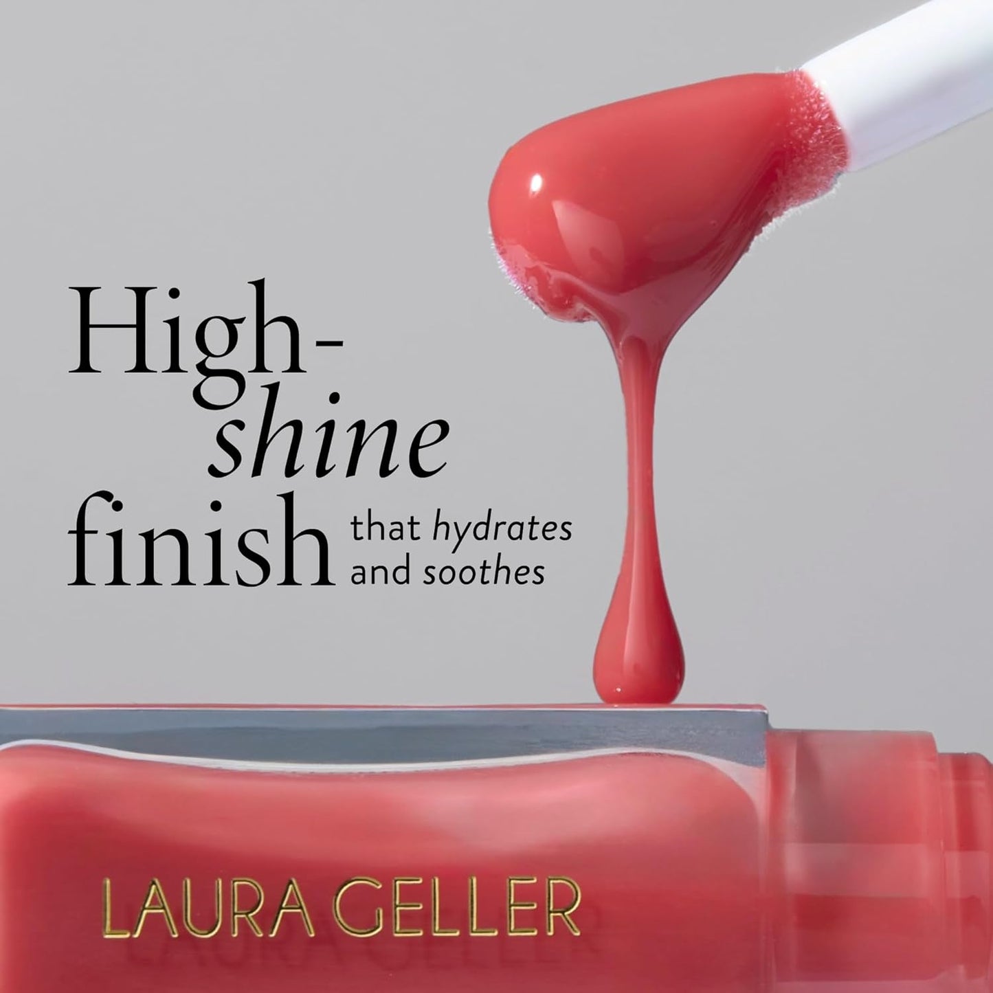 LAURA GELLER NEW YORK Fine Shine Glossy Lip Oil, Beachy Peach - Hydrating Squalane - Soft Coral Lip Gloss