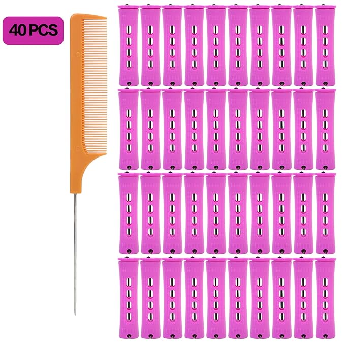 YOROSTAR Perm Rods Set for Natural Hair 40pcs Plastic Cold Wave Rods for Long Short Hair Rollers Large Hair Curling Rods for Women Purple
