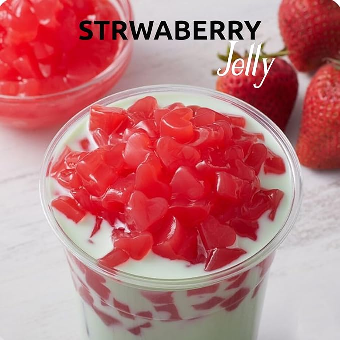 Fanale Coconut Jelly Topping nata de coco for Bubble Tea | Strawberry Heart Jelly Topping for Boba Tea, Smoothies, Slushes, Desserts 400g(Pack of 1)