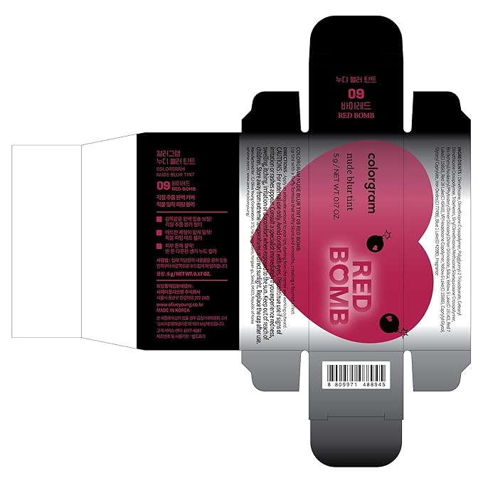 COLORGRAM NUDE BLUR TINT 09 RED BOMB | Soft Velvet Matte Liquid Lipstick & Cheek Tint | Lightweight Blurring Tint for a Smooth & Airbrushed Finish | Long-Lasting & Non-Sticky Formula