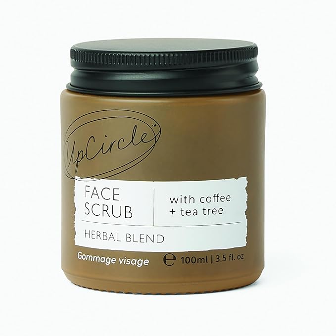 UpCircle Coffee Face Scrub - Herbal Blend For Oily, Combination + Spot Prone Skin 3.5oz - Tea Tree, Shea Butter, Coconut + Rosehip Oil - Natural, Vegan Face Exfoliator For Soft, Smooth Skin