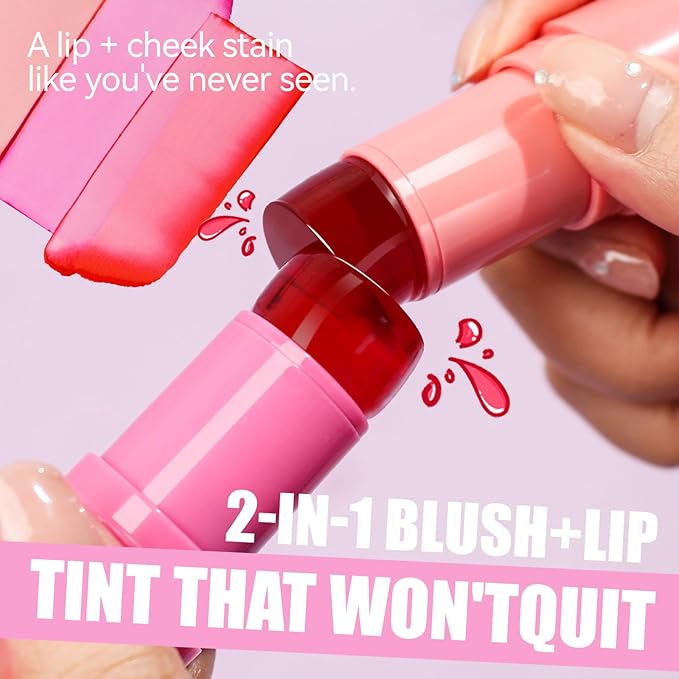 Jelly Blush Stick, Water Jelly Tint Makeup, Sheer Lip & Cheek Tint Stain - Buildable Lightweight Finish, Moisturizing Waterproof Long Lasting Water Tint Lip Stain Makeup