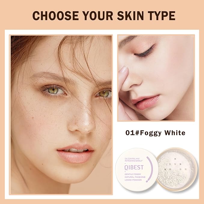 Setting Powder Loose Face Powder Lightweight Soft Smooth Brighten Minimizes Pores Long Lasting Oil Control Loose Powder Makeup For Matte Flawless Finish 01#Foggy White