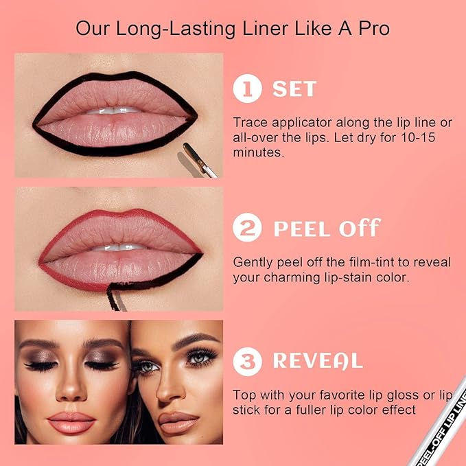 Peel Off Lip Liner Stain - Long Lasting Natural Lip Stain Transfer-proof Lip Liner, Moisturizing Waterproof Lip Gloss Stain, Highly Pigmented Color for All Skin, Ideal Gifts for Women (Rose)