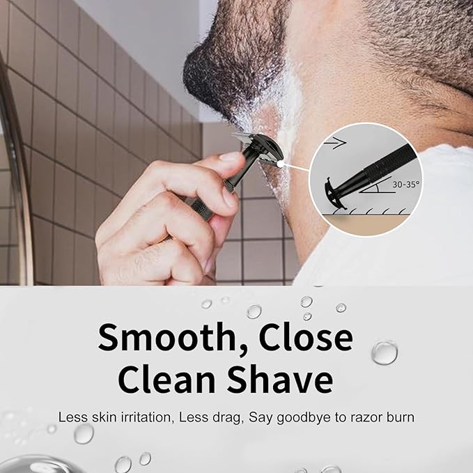 Matte Black Safety Razor, Single Blade Razors for Men, with 10 Stainless Steel Double Edge Blades, Reusable Metal 1 Blade Razor, Eco-Friendly, Smooth and Close Shave, Sustainable, Plastic Free