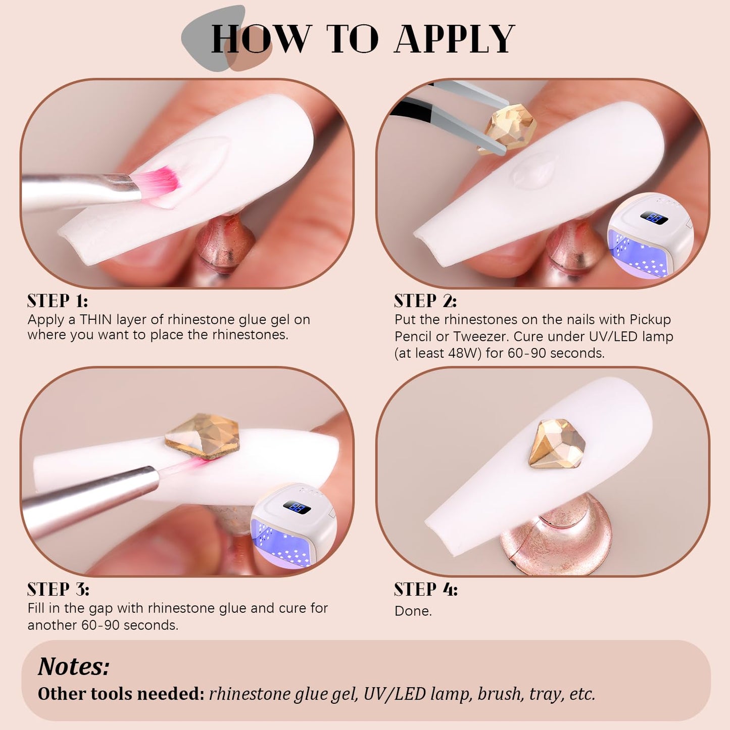 3220Pcs Gold Nail Rhinestones, 1.5-4mm Mini Flatback Crystal & 3D Multi Shapes Gems, Champagne Gold Charms Diamond Gemstones for Nails Decoration