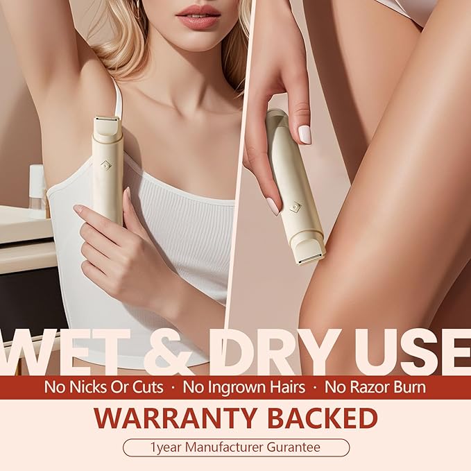 Dermave Bikini Shaver - Electric Bikini Trimmer for Women, Dual Head Shaver, 2-in-1 Womens Electric Razor (Beige)