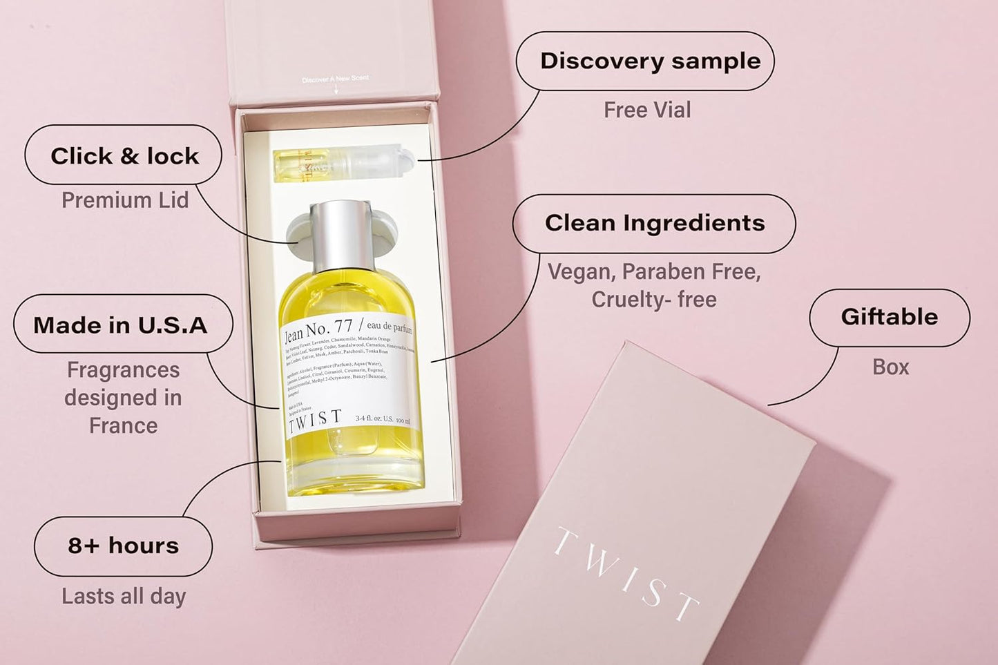 Twist Jean No. 77 - Eau De Parfum Inspired by D. Fahrenh. Long-Lasting Perfume For Men, Paraben Free, Vegan, Clean Ingredients, Fragrance - Spray 100 ml | 3.4 fl. oz.