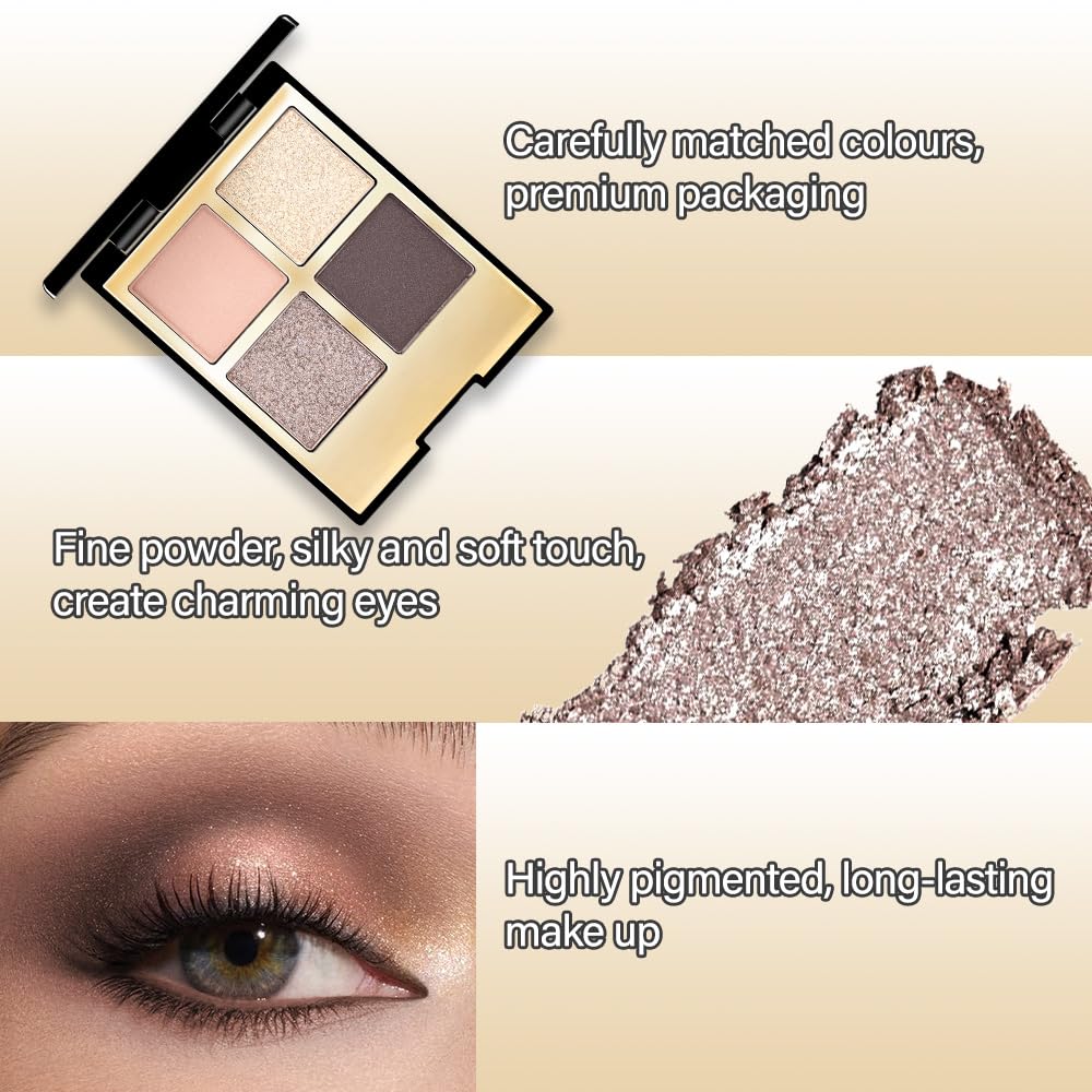 4 Colors Eyeshadow Makeup Palette,Nude Rose Gold Natural Neutral Nude Eye Shadow Palette with Mirror,Long Lasting Naturing-Looking,Waterproof,Travel Size