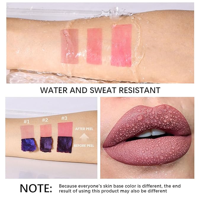 Dulele 3PCS Peel Off Lip Stain, Matte Peel Off Lip Gloss Long Wear Lip Stain Peel Off Lipstick Set, Waterproof Highly Pigmented Peel Off Lip Tint Stain (Pink, 1)