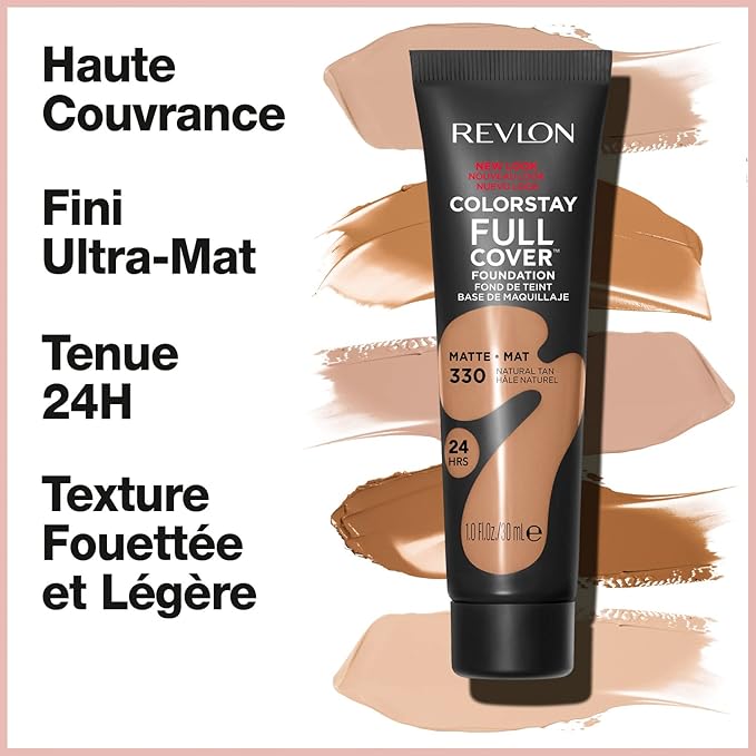 Revlon Liquid Foundation, ColorStay Face Makeup for Normal and Dry Skin, Longwear Full Coverage with Matte Finish, Oil Free, 320 True Beige, 1.0 Oz