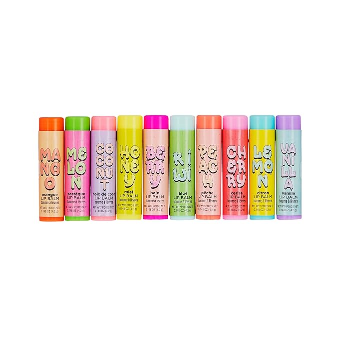 Expressions 10pc Fruity Lip Balm Collection - Hydrating Lip Balms Infused w/Fresh Fruity Flavors - Vitamin Enriched Nourishing Lip Balm Set