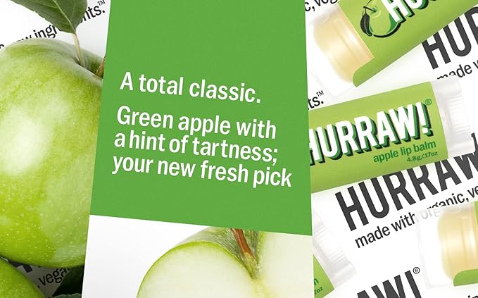 Hurraw! Apple Lip Balm, 2 Pack: Organic, Certified Vegan, Cruelty and Gluten Free. Non-GMO, 100% Natural Ingredients. Bee, Shea, Soy and Palm Free. Made in USA