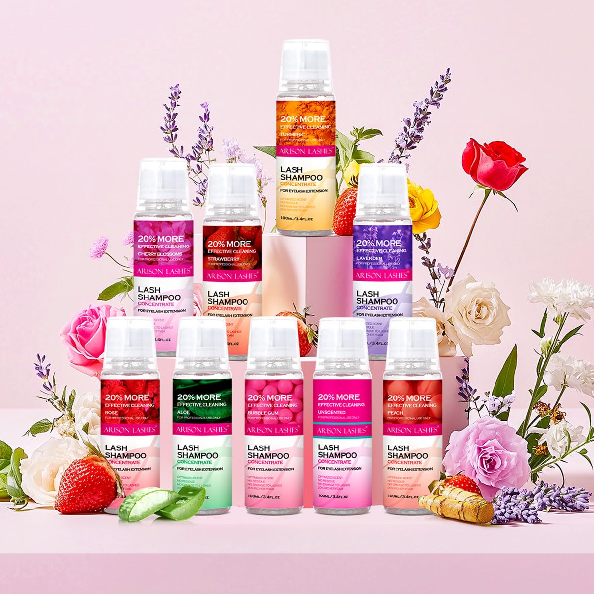 ARISON LASHES Lash Shampoo Concentrate for Lash Extensions 100ML Eyelash Cleanser Concentrate Oil-Free Eyelash Extension Shampoo with Salon Home Care(Peach)