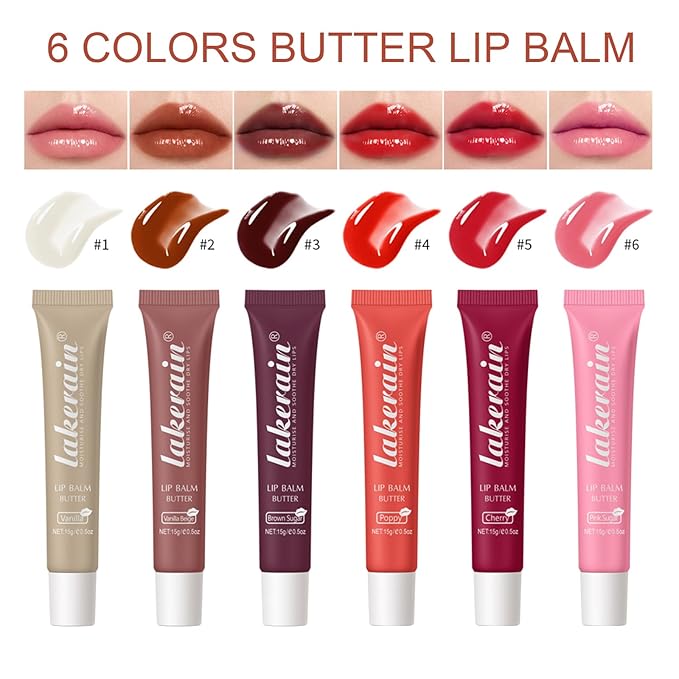 Lip Balm Plumps Hydrating Moisturizing Lip Mask Butter Repair Treatment, #4 Poppy, Glossy Finish, Vegan, Natural Ingredients, 0.5 Fl Oz