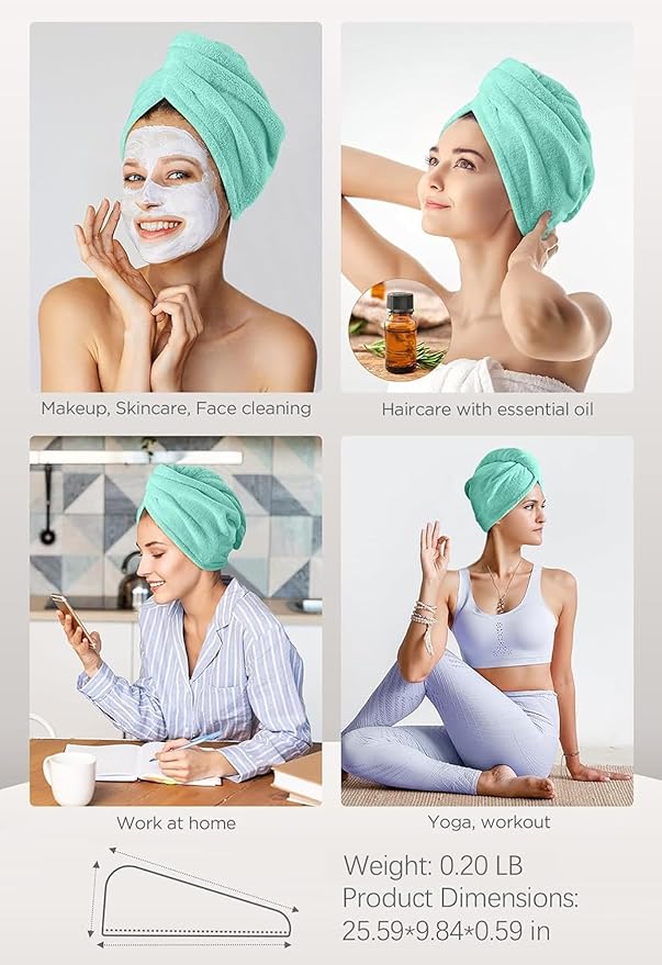 Hicober Microfiber Towel, Turbans for Wet Hair, Drying Wrap Towels for Curly Hair Women Towel Wrap for Kids-Purple,Green,Grey-Pack of 3