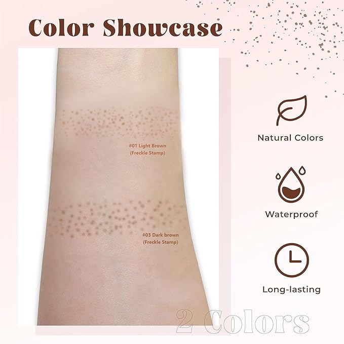 Freckle Stamp - Freckle Pen Waterproof, Long Lasting Fake Freckles, Quick Dry 5-Point Faux Freckles Stamp Cushion Stain Marker in One Press Natural and Lifelike Sunkissed Pencil Tool Makeup (#3-Dark)