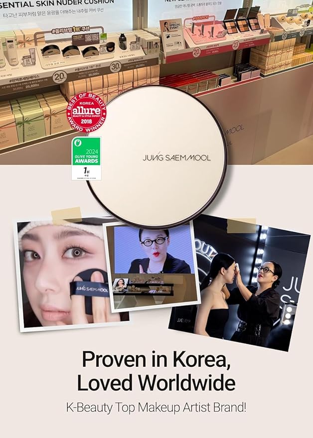 [JUNGSAEMMOOL OFFICIAL] Essential Skin Nuder Cushion (09 Bronze) | Refill Included | Natural Finish | SPF50 Broad Spectrum | Makeup Artist Brand
