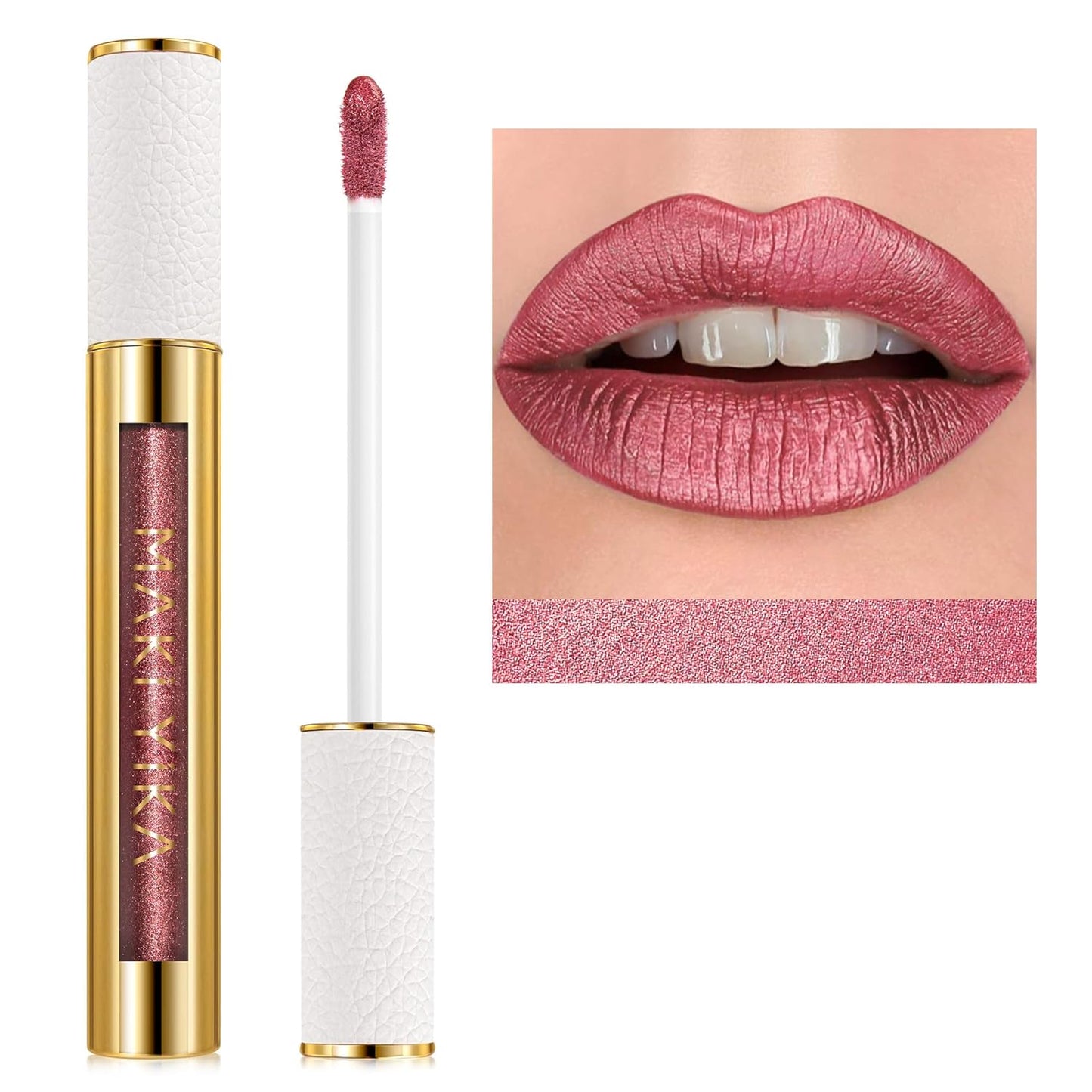 MAKI YIKA Red Lipstick for Women Metallic Lipsticks Glitter Long Lasting Lipstick No Smudge No Transfer Liquid Lip Gloss (BR03 Be Happy)