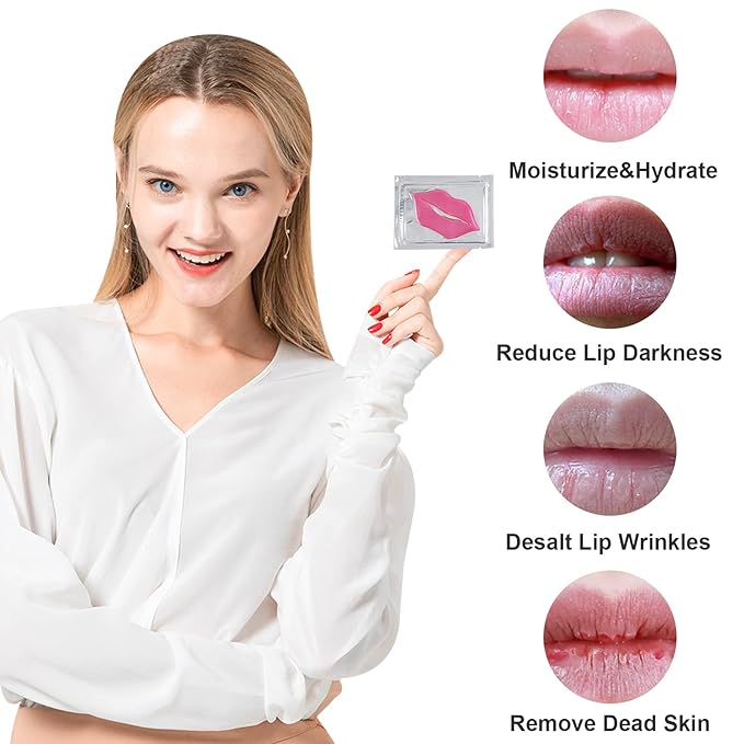 Adofect 30 Pieces Peach Moisturizing Collagen Lip Masks Crystal Lip Care Gel Pads Patches, Mouth & Lips Age Defying Masques - Great for Anti-Chapped, Anti-Wrinkle, Plump Your Lips, Rose Red