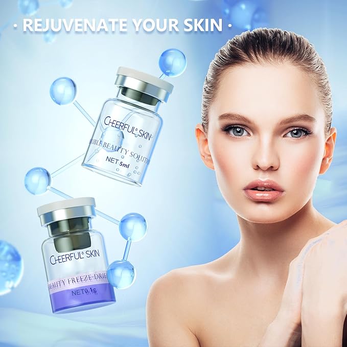 Cheerful Skin Double Beauty Set, Anti Oxidation & Aging Freeze-Dried Powder for 7 days Firming Lightening Fine Lines, Includes 7 Pairs of Powder 100mg+Solution 5ml Set, 2 Droppers