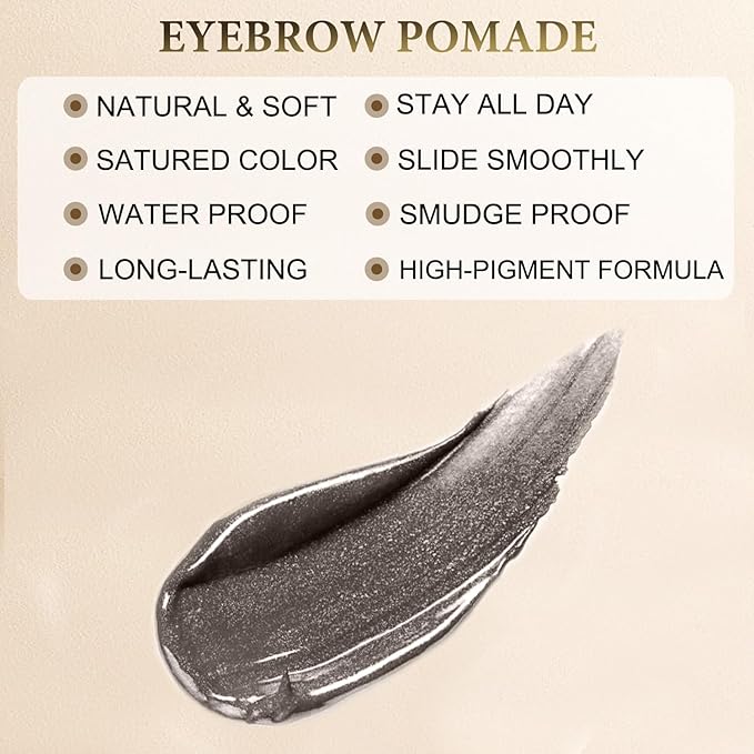 Eyebrow Pomade - Waterproof Brow Pomade for Long-lasting Results,Smudge Proof and Sweat Resistant Formula,Natural Eyebrow Makeup for All Skin Types and Tones - Dark Gray