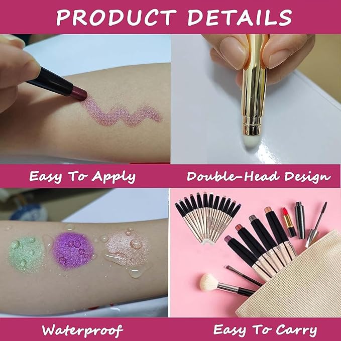 Warm gold Eyeshadow Stick And Sponge Makeup Brush, Smooth Cream Shimmer Shadow Pencil Long Lasting Waterproof Eye Shadow Highlighter, Hypoallergenic Highlighter Multi-Dimensional Eyes Look 03