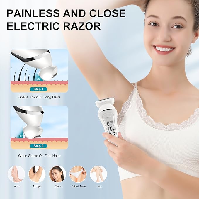 Electric Bikini Epilator for Women, 5 in 1 Hair Removal for Face, Chin, Arm, Leg, Armpit, Bikini Trimmer, IPX6 Waterproof, USB Rechargeable, Wet & Dry Lady Shaver,2 Speeds & 5 Cutter Heads