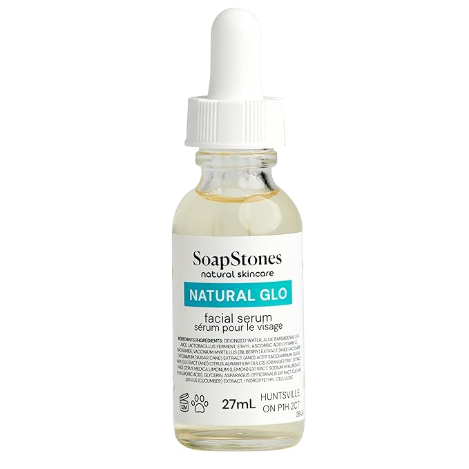 Soapstones Natural Glo Facial Serum - Niacinamide and Hyaluronic Acid Vitamin C Serum - Bilberry, Sugar Cane, Maple, Lemon and Orange Extracts Infused Face Serum