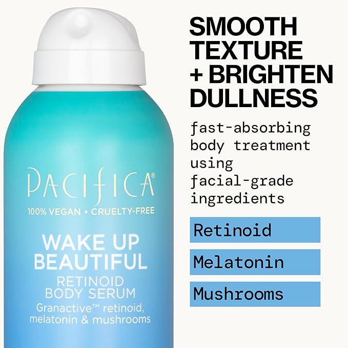 Pacifica Spray Lotion for Body - Wake Up Beautiful Body Serum – Overnight Retinoid Body Treatment, Spray-On Hydrating Serum with Granactive Retinoid, Mushrooms & Melatonin, Plumps & Renews Skin, Vegan