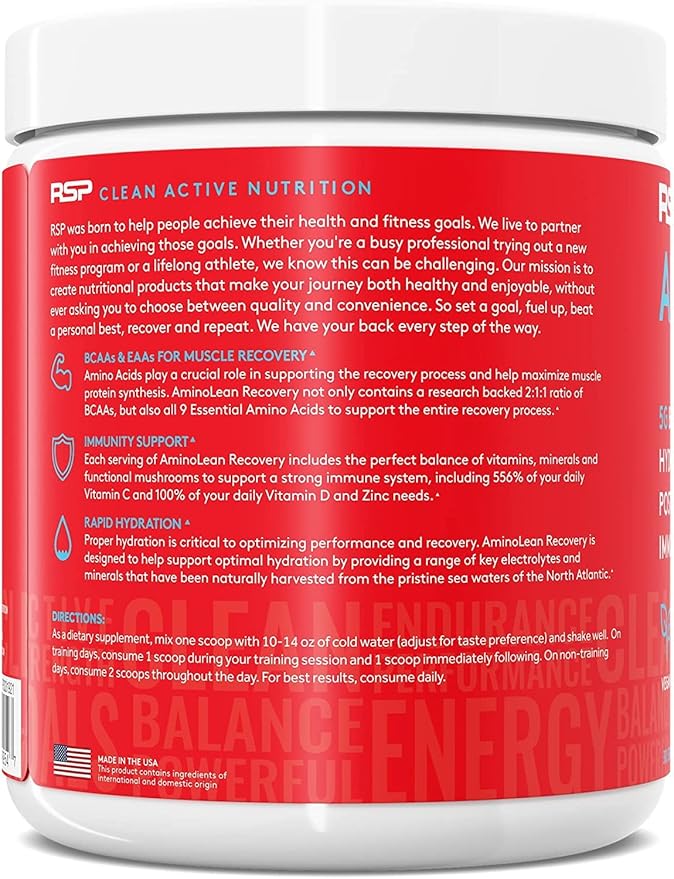 AminoLean Hydrating Electrolyte Powder and Recovery Drink with Sea Minerals, Nootropic Mushrooms, and Vegan Amino Acids, BCAAs + EAAs for Post Workout Muscle Building, Tropical Punch