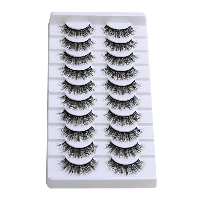 SUNWELL False Eyelashes 14mm Mink Lashes Natural Look 3D Faux Mink Lashes Manga Lashes Strips Soft Wispy Luxury Volume Fake Lashes 10 Pairs Pack