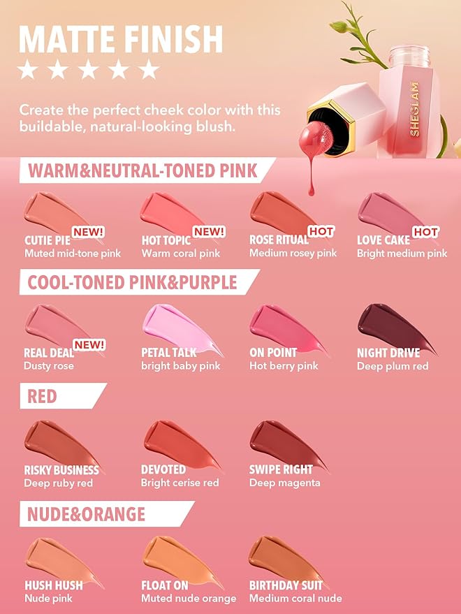 SHEGLAM Color Bloom Liquid Blush Makeup for Cheeks Matte Finish -Hot Topic