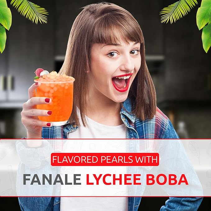 Fanale Lychee Popping Boba Pearls, Vegan, Non GMO, Gluten Free, Fat Free, Perfect for Bubble Tea, Smoothies, Ice Cream, Desserts, and Beverages1 Pound (Pack of 1).