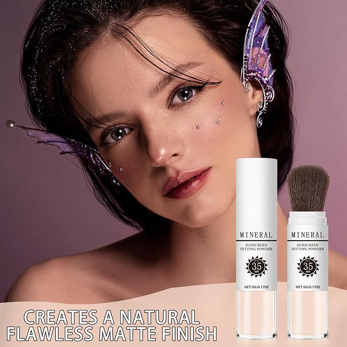 Mineral Sunscreen Setting Powder, SPF 35 Translucent Loose Powder, Mineral Brush Powder, Oil Control Natural Matte Finish, Lasting Lightweight Breathable for All Skin (#02 Fair)