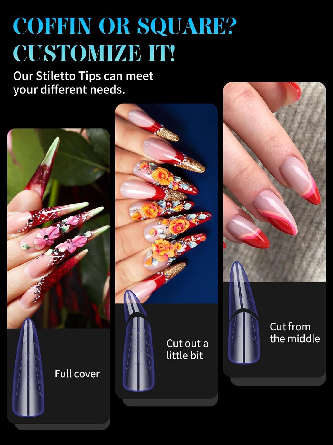 EBANKU Dual Nail Forms for Poly Extension Gel, 96 PCS Colorful Nail Molds Reusable Nail Extension Forms for Builder Gel Manicure Design Salon DIY-12 Sizes