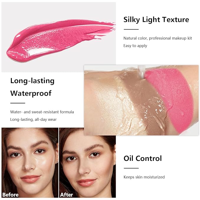 3 Pcs Contour Stick, Highlighter Stick, Blush Stick, Cream Contour Kit with Contour Brush, Create Face Contour, Non-greasy, Waterproof Long-lasting Effect for Women (1+3+4,LIGHT)