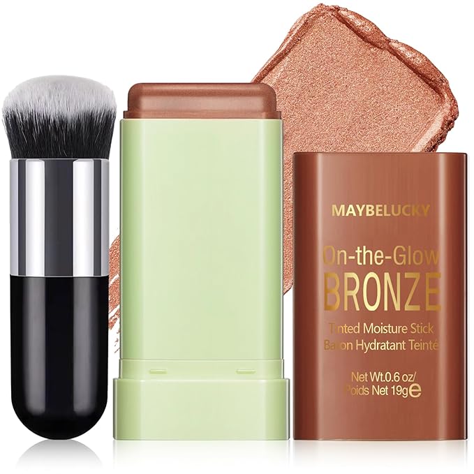 Cream Contour Stick for Cheeks Tint, Multi-Use Makeup Highlighter Blush Bronzer Stick, Natural Glow Solid Moisturizer Stick Blendable Illuminator On-the-Go Shimmer Cream Contour Makeup-03