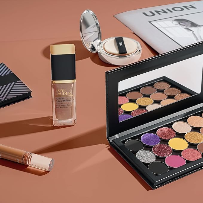 Lolalet 2 Pack Magnetic Makeup Palettes, Empty Magnetic Palette with Mirror for Eyeshadow Lip Color Blush Powder Highlighter Contour - Leather&Holographic